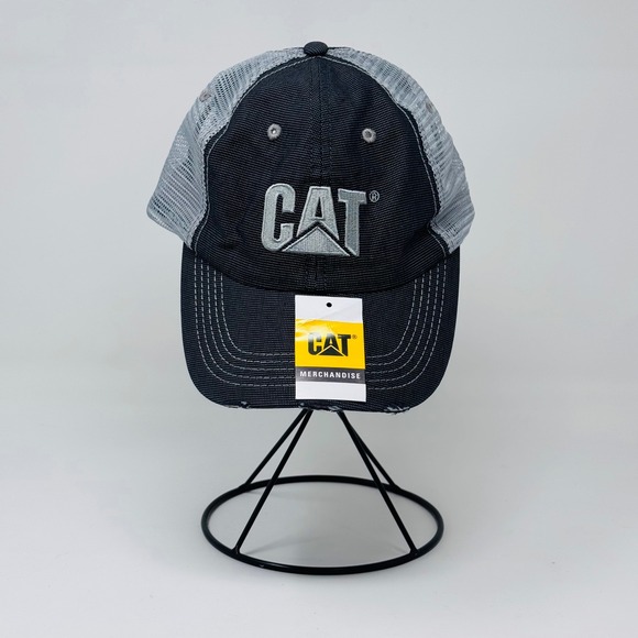 Caterpillar Other - CAT Trucker Hat Mens OS Navy Workhorse Mesh Cap Distressed Logo Wiese Adjustable